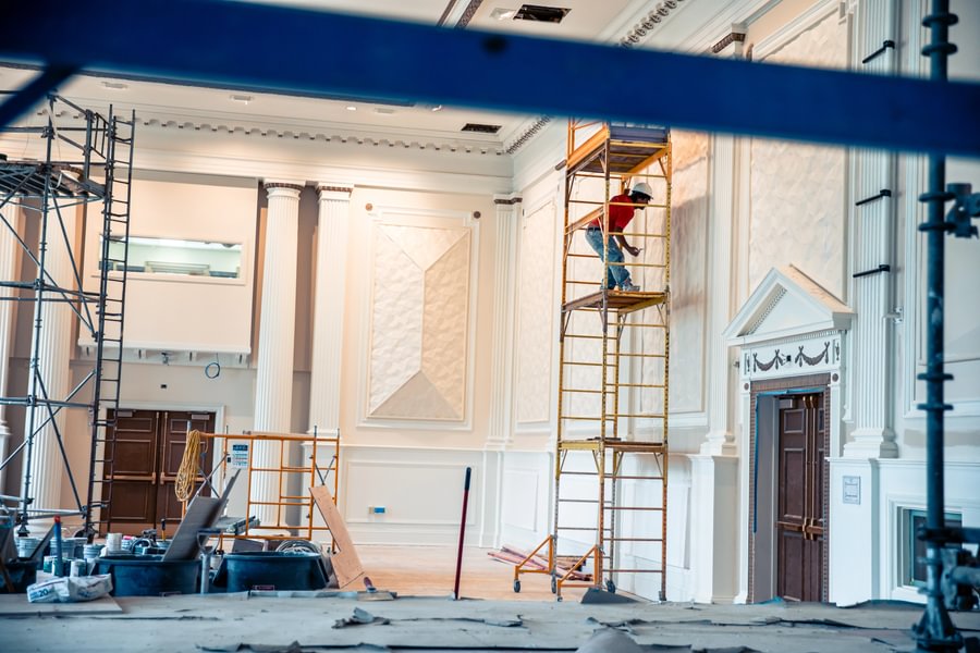 An image of renovations being done to th Paul Recital Hall
