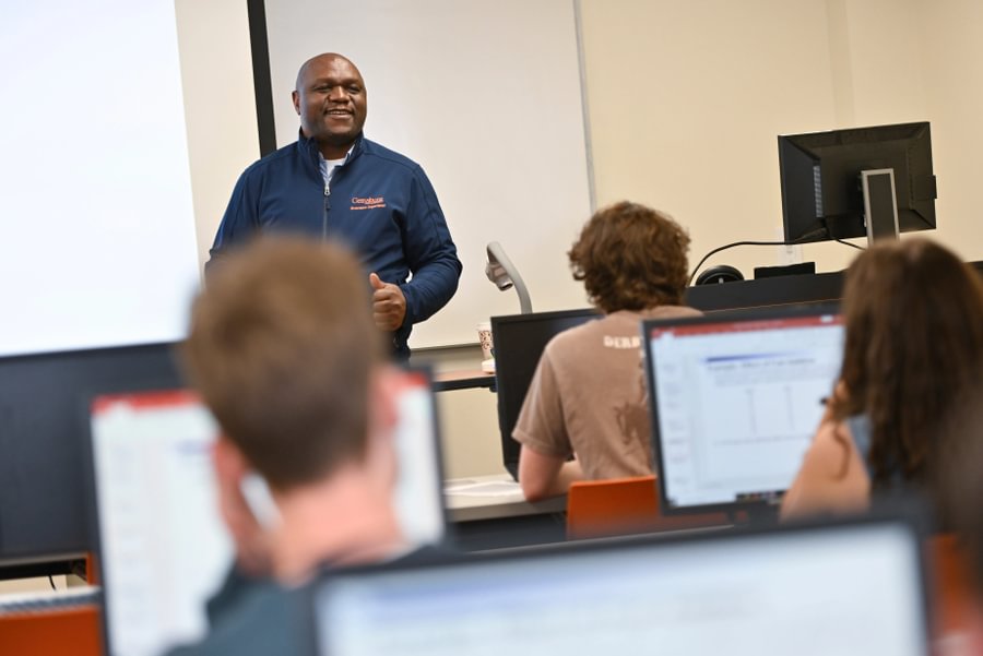 Chair Linus M. Nyiwul teaches a class