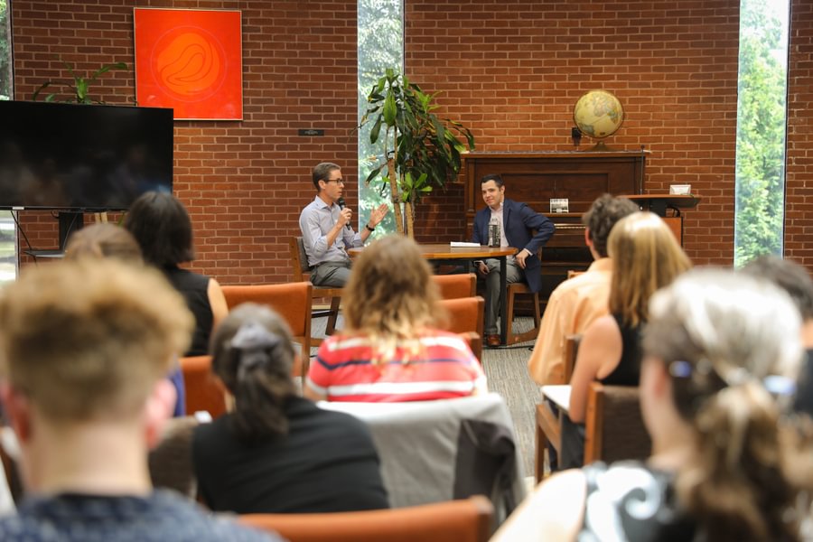 Prof. Richard Russell with Garrett Goodwin ’21 at the Summer Pedagogy Institute