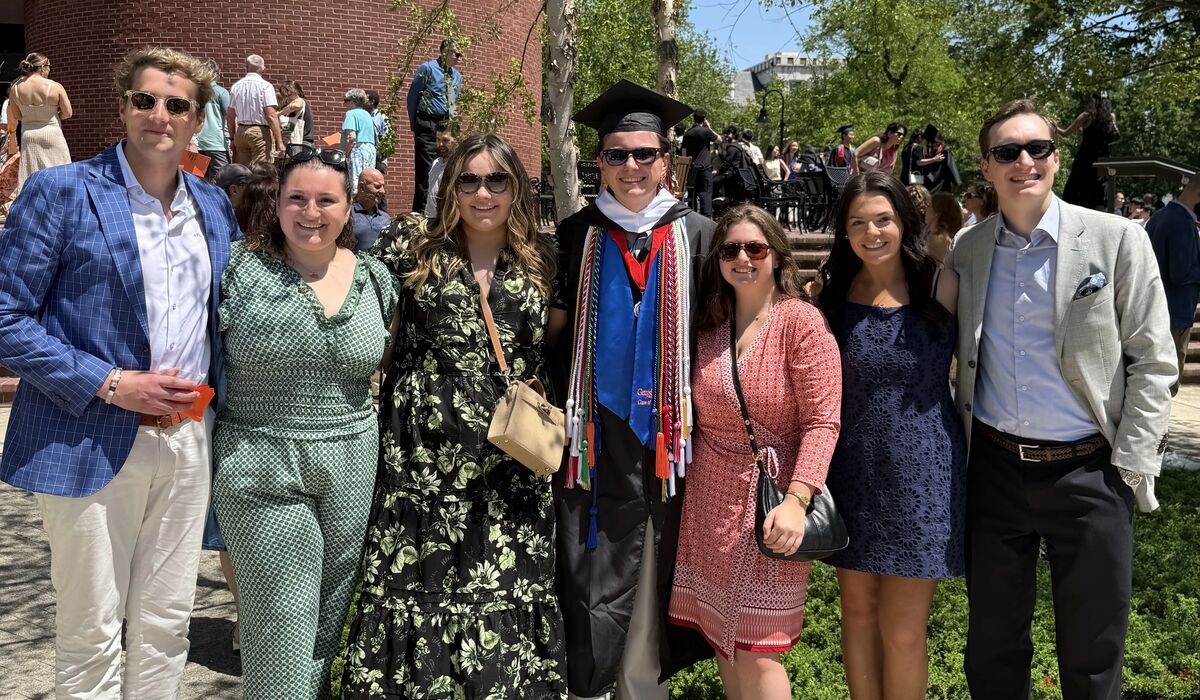 Carl DeMarco Jr. ’25 at Commencement with fellow Gettysburgians from the Classes of 2023 and 2024